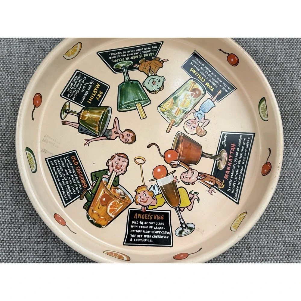 Vintage MCM 50s Masonware Cocktail Tray‎ Characters Cocktail Recipes 13